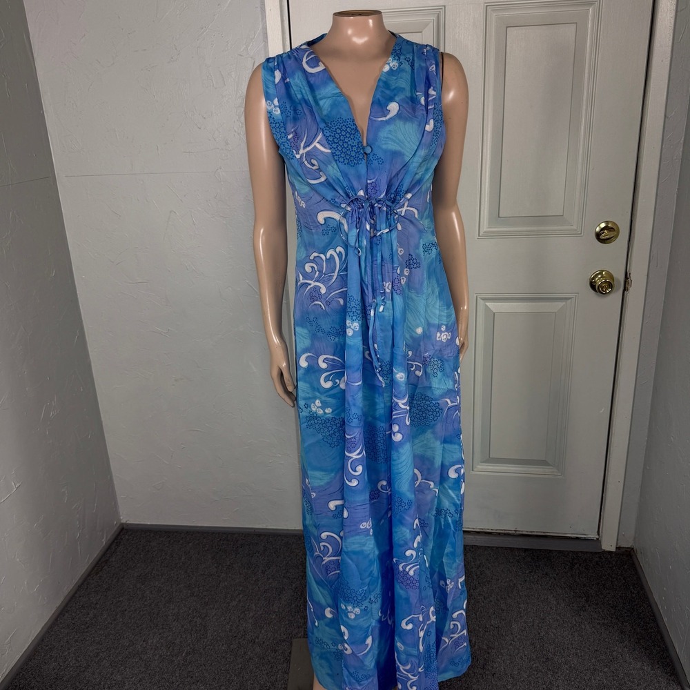 Vintage 70s Sun Fashions Hawaii Women's Dress 12 Maxi Polyester Floral E30